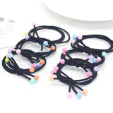 Card 3 strands 6 color beads head rope black knotted hair rope Korean version cute color beads rubber band one yuan wholesale