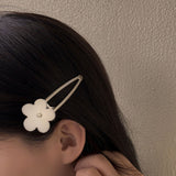 Korean simple silver flower hairpin women's side clip 2023 new trendy net red back head one-word hairpin