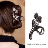 2023 New Alloy High-end Tulip Clip Back of the Head Hairpin Hairpin Shark Hairpin Rhinestone Temperament Headwear