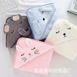 Cartoon baby cloak cape mother and baby blanket coral fleece soft bath hooded baby blanket cross-border supply