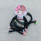 Card 3 strands 6 color beads head rope black knotted hair rope Korean version cute color beads rubber band one yuan wholesale