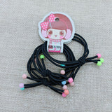 Card 3 strands 6 color beads head rope black knotted hair rope Korean version cute color beads rubber band one yuan wholesale
