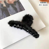 2022 autumn and winter new plush bowknot tassel hair clip back head grab clip female hair clip shark clip wholesale