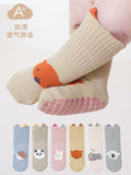 25 pure cotton high elastic children's mid-tube socks cartoon animals newborn cotton non-slip floor socks baby trampoline socks