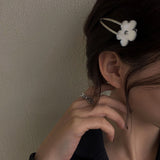 Korean simple silver flower hairpin women's side clip 2023 new trendy net red back head one-word hairpin