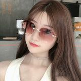 Fashion net red style frameless sunglasses women 2020 new big frame trendy sunglasses women ins round face street shooting glasses