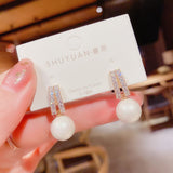 s925 silver needle Dongdaemun celebrity style design zircon pearl earrings Korean temperament net red earrings earrings female