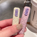 Summer style small fragrance letter hairpin imitation leather bangs clip purple beige small hairpin forehead broken hairpin edge clip
