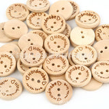Spot direct sale two eyes round natural wood button laser lettering love baby sweater wood button