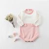 Pocket long-sleeved romper (white + pink) / 66cm