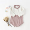 Pocket long-sleeved romper (white + smoky purple) / 66cm
