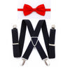 Black suspenders red bow tie