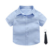 Pure blue short sleeve + black tie / 100cm
