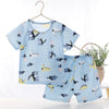 Short set net sky blue dinosaur / 80cm