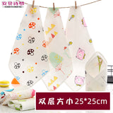 Baby newborn small square gauze cotton double-layer cartoon printing feeding and washing baby small handkerchief thin section