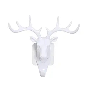 Syga Deer Head Hanging Hook, Self Adhesive Wall Door Hook Hanger Bag Keys Sticky Holder (White)