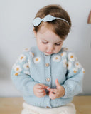 Spot baby wool cardigan sweater ins children's clothing hand embroidered wind chamomile heavy industry embroidered baby children's sweater