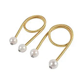 SYGA 2Pcs Curtain Tiebacks 46cm Curtain Clip Rope Holdbacks Classy Decorative Pearl Holder Buckles for Home Hotel Window Draperies Rope Ties Office Living Bedroom Decoration- Pack of 2, Golden