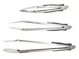 SYGA Kitchen Barbecue Serving Tongs, Stainless Steel Food Tongs, Non-Slip Heat Resistant Handle Cooking Tongs for Cooking Grilling, Salad, Turning and BBQ- Set of 3-23cm,30cm and 35cm, Silver & Black