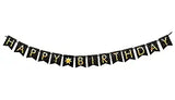 SYGA Black Happy Birthday Banner with Star Designs Decorative Birthday Party Banner