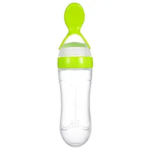 SYGA Baby Training Silicone Spoon Rice Cereal Squeeze Baby Bottle Spoon Safe Tableware Baby Feeding Tools_Green