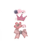 SYGA 4Pieces Baby Hair Clip For Girl Alligator Teeth Hair Accessory For All Type of Infant Toddler Baby Hairs Bow Animal Cartoon Rainbow Heart Flower Crown Fruit Patterns- Set of 4, Pink Crown Set