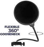 SYGA Microphone Pop Filter, for Blue Yeti, Blue Snowball - Flexible Gooseneck Microphone Mount and Double Layer Sound Shield Guard Windscreen