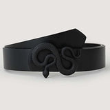 SYGA Women PU Leather Belt Stretchy Waist Belt with Multiple Designs in Metal Buckle, Black - 25-35 Inch