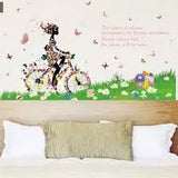 SYGA PVC Vinyl Bicycle Flower Girl and Butterfly Wall Sticker (Multicolour), Pack of 1