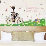 SYGA PVC Vinyl Bicycle Flower Girl and Butterfly Wall Sticker (Multicolour), Pack of 1