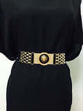 SYGA Women PU Leather Belt Stretchy Waist Belt with Multiple Designs in Metal Buckle, Black - 25-35 Inch
