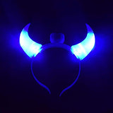 SYGA LED Flashing Light Up Devil Pattern Crowns Headband Hair Band Headdress for Party Decoration Party Caps(Blue)