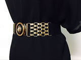 SYGA Women PU Leather Belt Stretchy Waist Belt with Multiple Designs in Metal Buckle, Black - 25-35 Inch