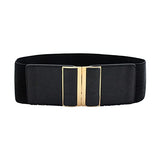 SYGA Women PU Leather Belt Stretchy Waist Belt with Multiple Designs in Metal Buckle, Black - 25-35 Inch