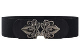 SYGA Women Cinch Belt, PU Leather Stretchy Waist Belt with Emblem Metal Buckle, Retro Style - 25-35 Inch