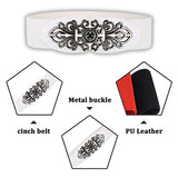 SYGA Women Leather Belt for Dress, PU Leather Stretchy Waist Belt with Abstract Metal Buckle, Retro Style, 25-35 Inch
