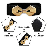 SYGA Women PU Leather Belt Stretchy Waist Belt with Multiple Designs in Metal Buckle, Black - 25-35 Inch