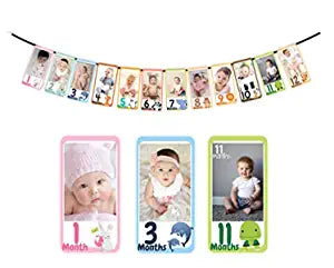 SYGA 1 to 12 Month Animal Photo Banner for Your Baby with Front Side Photo Space & Sweet Memory Writing Space Back Side of Banner