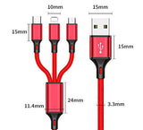 SYGA One to Three Data Cable Weaving 2.8A Fast Charge Three-in-One Mobile Phone Data Cable Three-Head Synchronous Charging Cable (Black)
