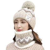 SYGA Women Hat & Scarf, Velvet Neck Scarf Beanie Hat Skiing Hat Hiking Sports for Autumn Winter, 54-58 cm