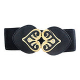 SYGA Women PU Leather Belt Stretchy Waist Belt with Multiple Designs in Metal Buckle, Black - 25-35 Inch