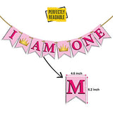 SYGA I am One Banner for Birthday Decorative Party Photo Props Banner[Silver-Pink Theme]