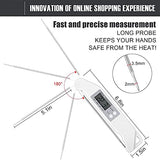 SYGA Digital Kitchen Food Thermometer Foldable Instant Read Thermometer with Long Stainless Steel Probe Suitable to Detect Temperature of Foods - Barbecues, Bake, Peanut Oil, Milk Yogurt - Fancy White