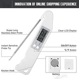 SYGA Digital Kitchen Food Thermometer Foldable Instant Read Thermometer with Long Stainless Steel Probe Suitable to Detect Temperature of Foods - Barbecues, Bake, Peanut Oil, Milk Yogurt - Fancy White