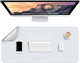 SYGA Desk Pad Protector Waterproof PU Desk Mat Blotters on Desktop Laptop Computer Gaming Keyboard Mouse Pad Non-Slip Desk Writing Mat Cover for Office & Home, White & Silver - 60x30 cm