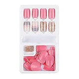 SYGA Press on Gel Nails 30 Pcs With Double Sided Jelly Adhesive Nail Glue Nail Filer, Fake Nails Long Lasting Press, Ready made Nails. (FakeNails-F635-25)