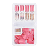 SYGA Press on Gel Nails 30 Pcs With Double Sided Jelly Adhesive Nail Glue Nail Filer, Fake Nails Long Lasting Press, Ready made Nails. (FakeNails-F635-25)