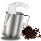 SYGA Milk Frother Jug Stainless Steel Milk Frothing Pitcher Coffee Cappuccino Latte Art Frothing Pitcher Barista Milk Jug Measuring Cup - Silver, 350ml
