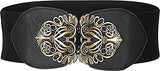 SYGA Women Cinch Belt, PU Leather Stretchy Waist Belt with Floral Metal Buckle, Retro Style, 25-35 Inch
