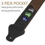 SYGA Guitar Strap with 3 Pick Holders 100% Soft Cotton Strap For Bass Electric & Acoustic Guitars(Brown)